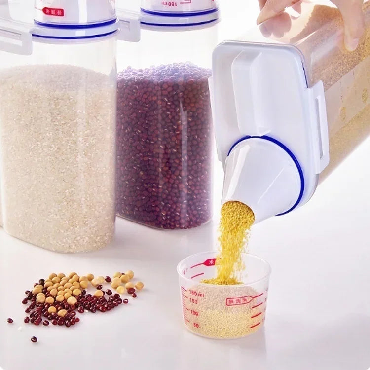 Kitchen cereals storage box Home Kitchen Transparent Plastic PP Food Container Rice and flour Storage Box With Measuring Cup