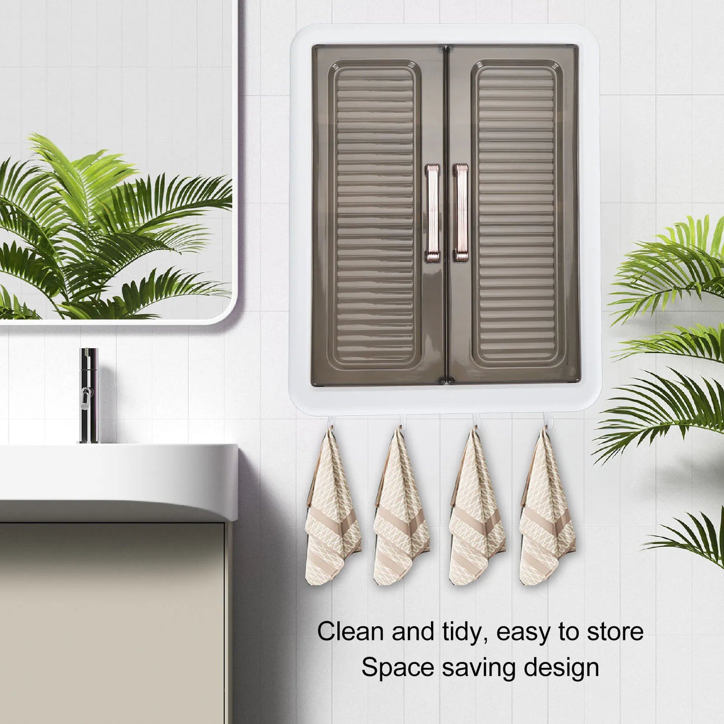 Bathroom Cabinet Wall Mounted Multifunctional Makeup Perfume Cosmetic Organizer Display Cabinet Skincare Storage Rack with Hooks