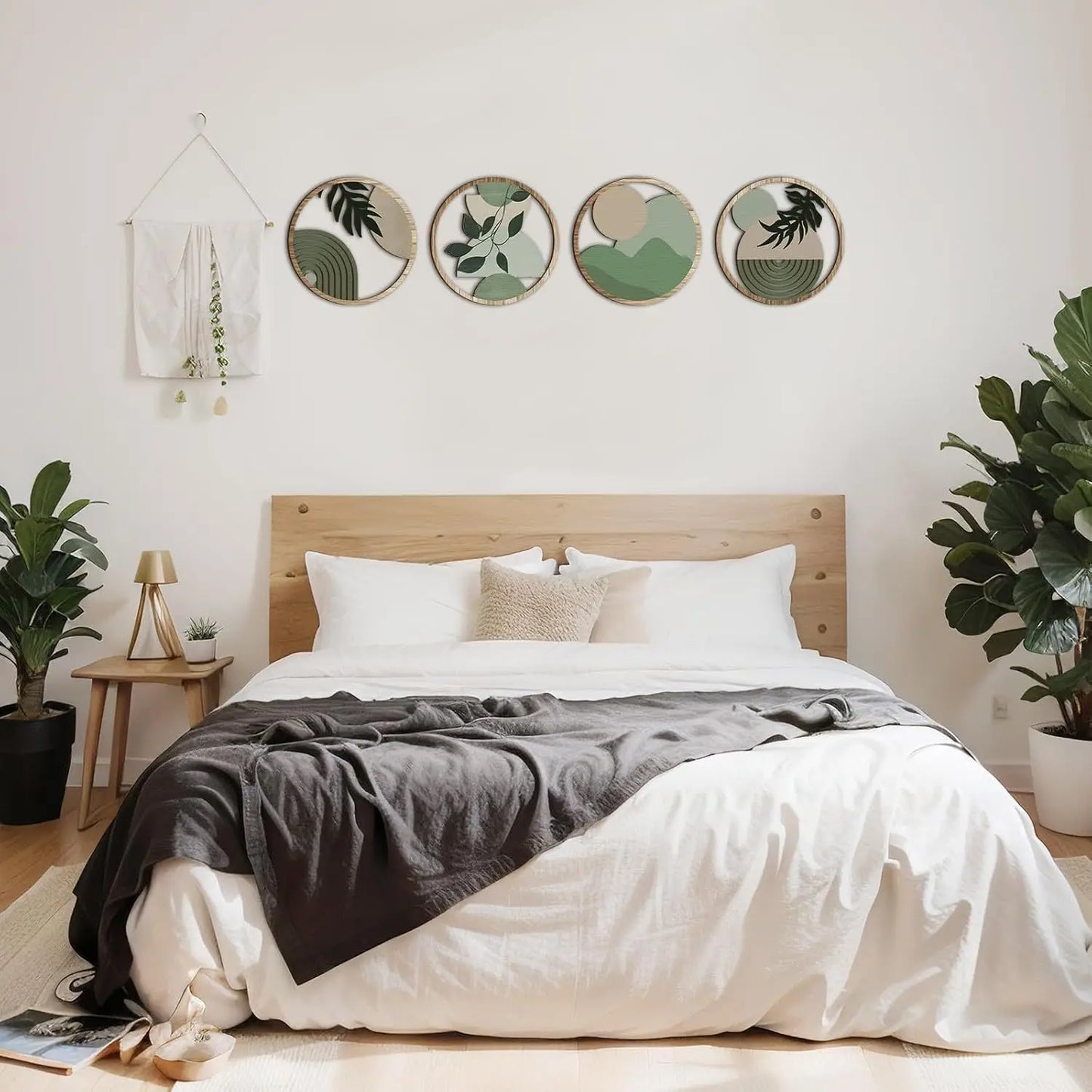 4 Bohemian Wall Art Set - Wooden Bohemian Decor,Geometric Hanging Artwork,Suitable for baby room,Farmhouse Aesthetic Minimalist