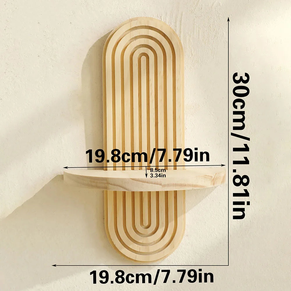 Boho Style Wooden Wall Mounted Shelves Plant Decorative Shelves Geometric Wall  Natural Finish Modern Home Decor 