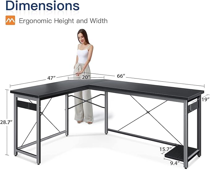 66"" L Shaped Gaming Desk, Corner Computer Desk, Sturdy Home Office Computer Table, Writing Desk, Larger Gaming Desk