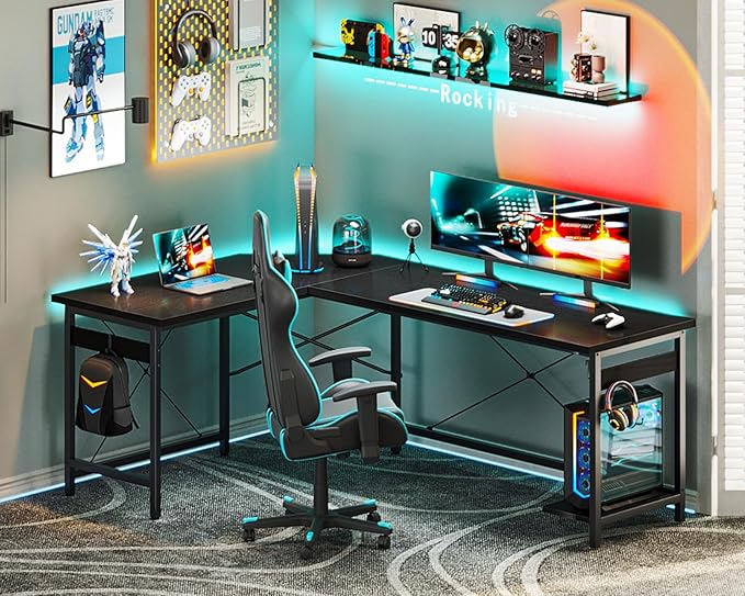 66"" L Shaped Gaming Desk, Corner Computer Desk, Sturdy Home Office Computer Table, Writing Desk, Larger Gaming Desk