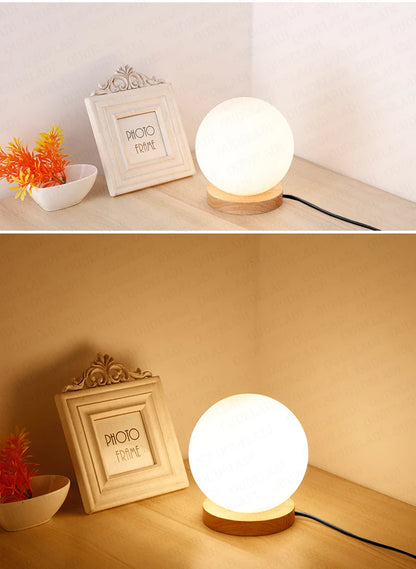 Simple glass ball table lamp LED living room study Home Decor lighting Wooden Small Round Desk Lamp bedroom bedside Night light