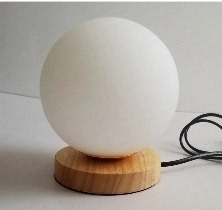 Simple glass ball table lamp LED living room study Home Decor lighting Wooden Small Round Desk Lamp bedroom bedside Night light