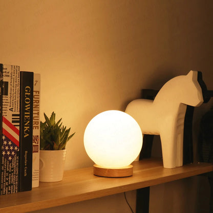 Simple glass ball table lamp LED living room study Home Decor lighting Wooden Small Round Desk Lamp bedroom bedside Night light