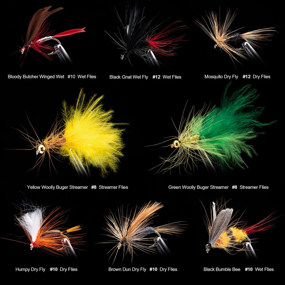 Goture 76pcs/set Fly Fishing Lures for Trout Salmon Dry Wet Nymph Streamer Flies Bait Fly Fishing Tackles Accessories