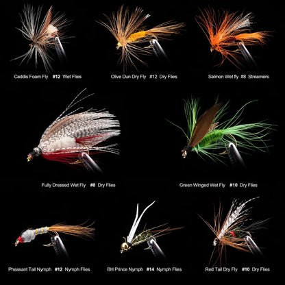 Goture 76pcs/set Fly Fishing Lures for Trout Salmon Dry Wet Nymph Streamer Flies Bait Fly Fishing Tackles Accessories
