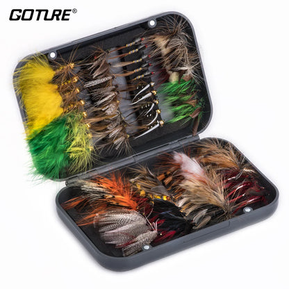 Goture 76pcs/set Fly Fishing Lures for Trout Salmon Dry Wet Nymph Streamer Flies Bait Fly Fishing Tackles Accessories