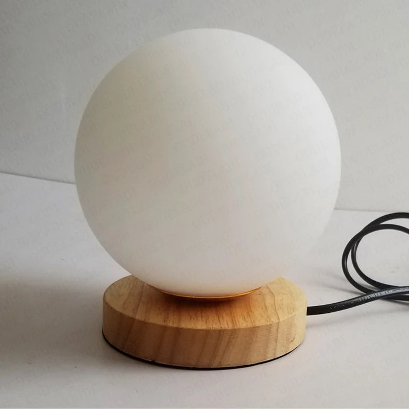 Simple glass ball table lamp LED living room study Home Decor lighting Wooden Small Round Desk Lamp bedroom bedside Night light