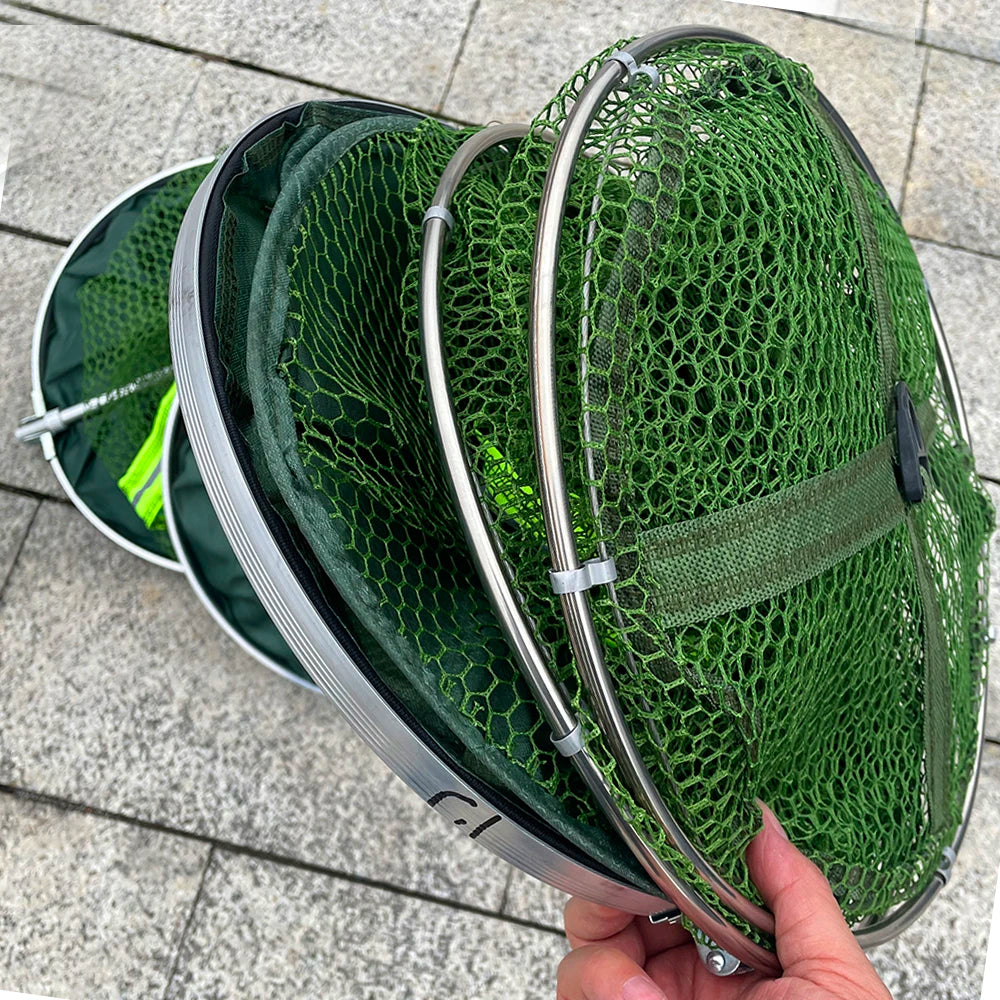 50kg Load Fishing Care Net Stainless Steel Collapsible Fish Basket Dip Nets To Keep Fish Alive in Water Large Storage Fyke Nets