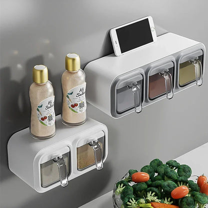 Kitchen Seasoning Box Wall Mounted Organizer Boxes Condiment Door Storage and Organization Jars for Spices Home Gadgets & Garden