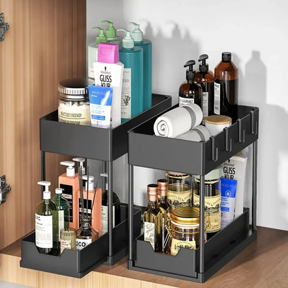 Kitchen under Sink Organizer And Storage Rack with Double Sliding Cabinet Drawers Multi-Purpose Storage Shelf Holder for Home