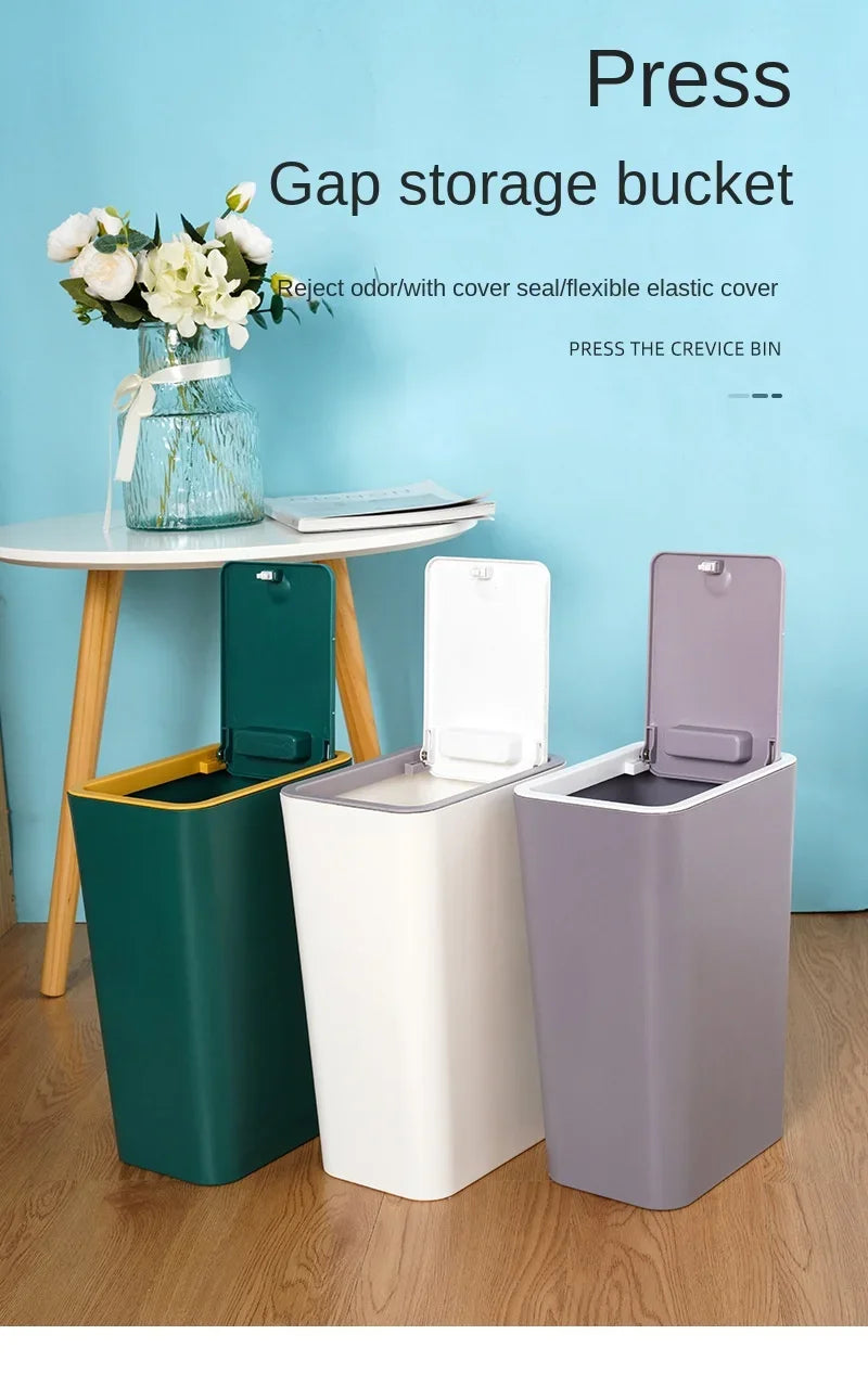 Bathroom Trash Can-10L Small Garbage Can with Press Top Lid for Toilet,Bedroom,Living Room – Plastic Wastebasket with Pop-up Lid