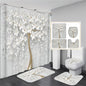Elegant Bouquet of Fantastic White Flowers 3D Style Shower Curtain Bathroom Curtain with Bath Rug Carpet Set Floral Home Decor
