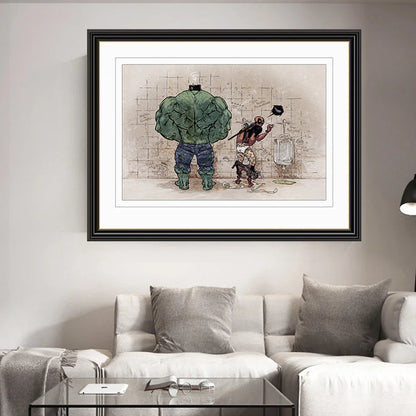 Bathroom Wall Art Decor Funny Superhero Hulk And Deadpool In The Toilet Poster Avenger Retro Canvas Painting Home Decor
