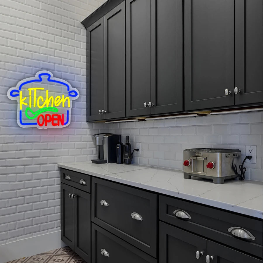 Kitchen Open Led Neon Sign, Kitchen Supplies Icon, Usb Powered, Used For Home Kitchen, Restaurant, Fast Food Business Decor.