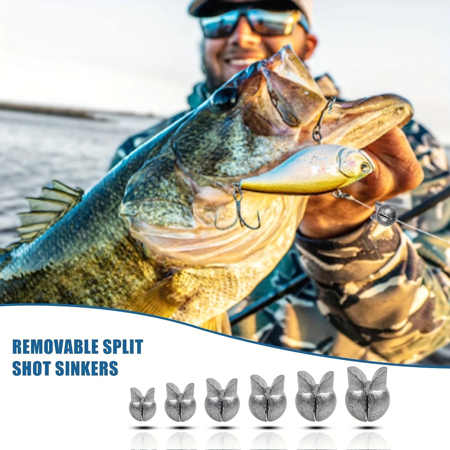 60/120pcs Fishing Weights Kit,Premium Split Shot Sinkers with 5 Versatile Sizes, Round Removable Design, Perfect for Freshwater