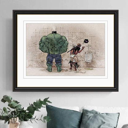 Bathroom Wall Art Decor Funny Superhero Hulk And Deadpool In The Toilet Poster Avenger Retro Canvas Painting Home Decor