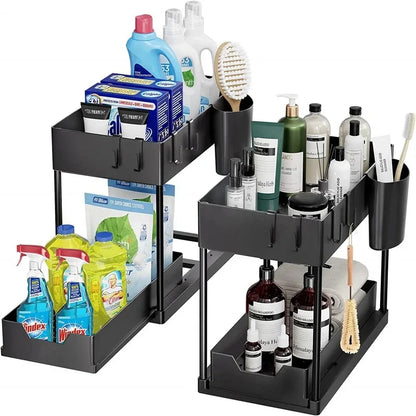 Kitchen under Sink Organizer And Storage Rack with Double Sliding Cabinet Drawers Multi-Purpose Storage Shelf Holder for Home