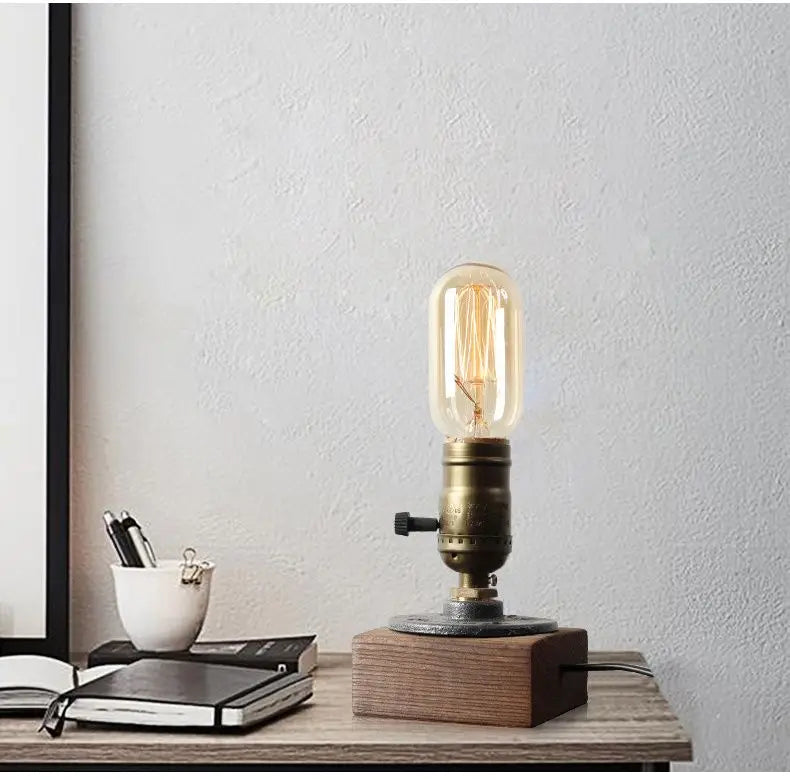 Table Lamp, Wooden Antique Copper Bedside Lamp British Classical Solid Lamp Decoration