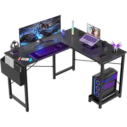 Upgraded version Black L Shaped Desk - Computer Desk Corner Desks Gaming Desk PC Table with CPU Stand Side Bag,50-Inch