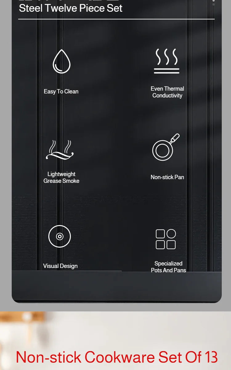 13 Piece Cookware Set Milk Pot Soup Pot Flat Bottomed Small Frying Pan with Lid And Shovel Kitchenware Set for Cooking pots Set