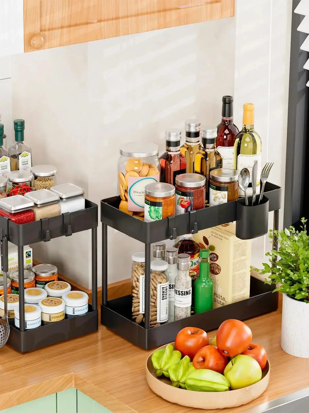Kitchen under Sink Organizer And Storage Rack with Double Sliding Cabinet Drawers Multi-Purpose Storage Shelf Holder for Home