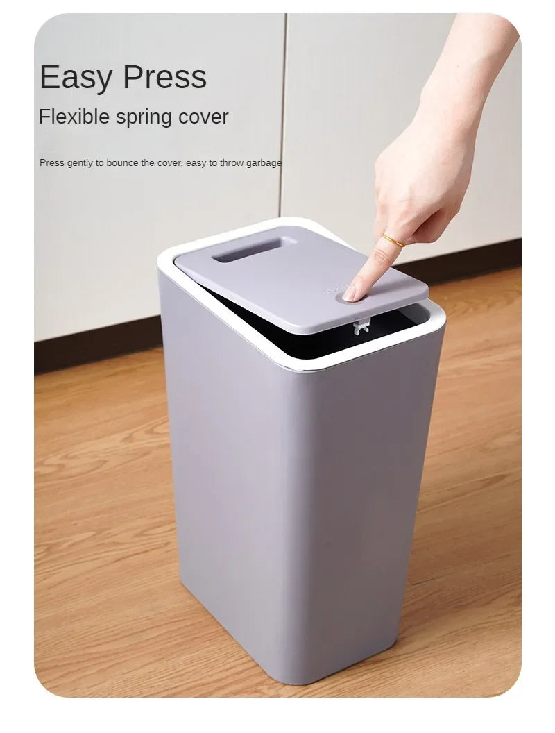 Bathroom Trash Can-10L Small Garbage Can with Press Top Lid for Toilet,Bedroom,Living Room – Plastic Wastebasket with Pop-up Lid
