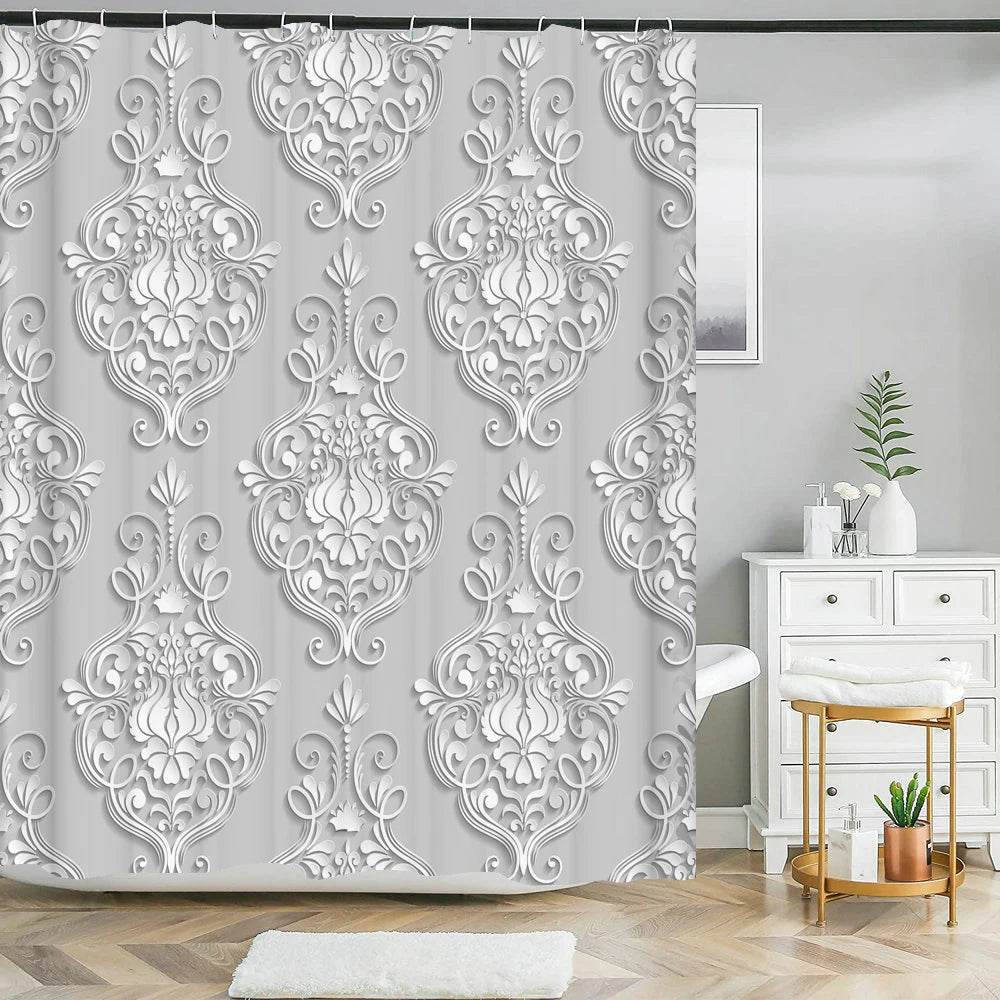 Elegant Bouquet of Fantastic White Flowers 3D Style Shower Curtain Bathroom Curtain with Bath Rug Carpet Set Floral Home Decor