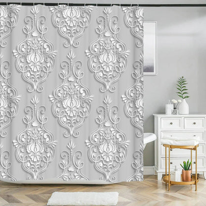Elegant Bouquet of Fantastic White Flowers 3D Style Shower Curtain Bathroom Curtain with Bath Rug Carpet Set Floral Home Decor