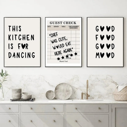 Kitchen Quote Wall Decor Black Beige This Kitchen Is for Dancing Wall Art Posters Shop Cafe Room Decor Canvas Painting Prints