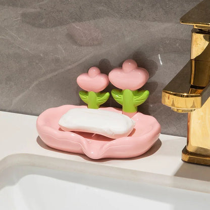 Decorative Soap Tray with Elegant Floral Pattern - Water Draining and Wall-Mounted Soap Container for Bathroom and Kitchen