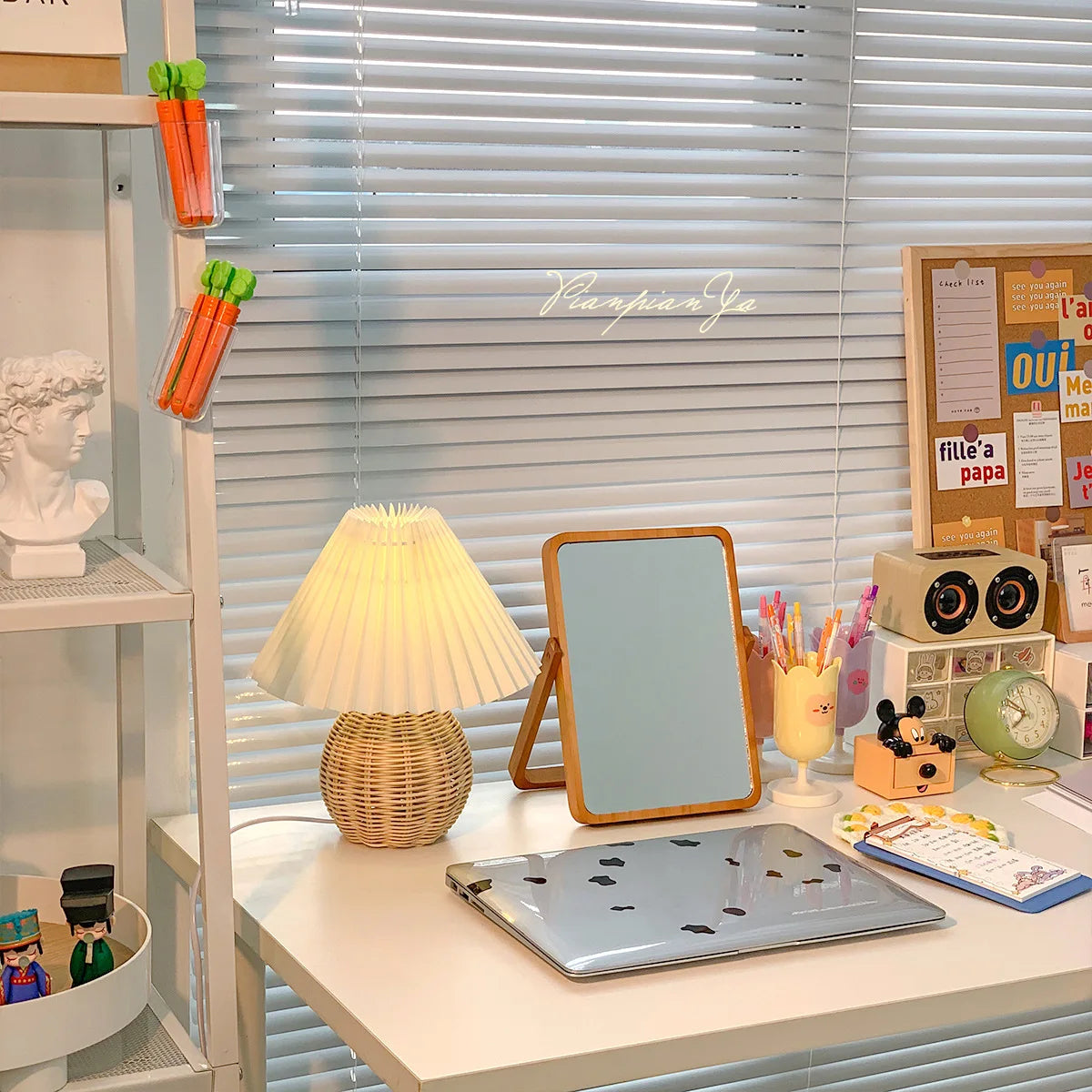 INS Led Pleated Table Lamp Rattan Base Desktop Light Usb PLug Dimmable Timmer For Room Bedside Bedroom Table Decor Night Lights