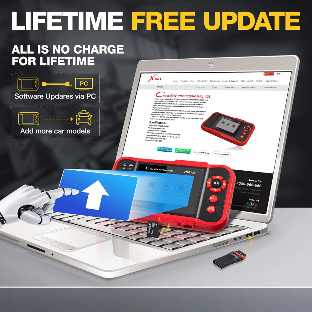 LAUNCH X431 CRP123 OBD2 Car Scanner ABS/SRS/Transmission/Engine Systems Diagnose Tool Lifetime Free Update