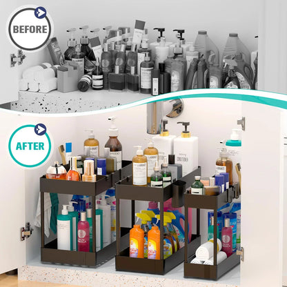 Kitchen under Sink Organizer And Storage Rack with Double Sliding Cabinet Drawers Multi-Purpose Storage Shelf Holder for Home
