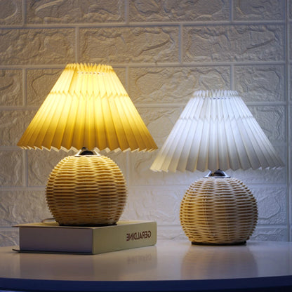 INS Led Pleated Table Lamp Rattan Base Desktop Light Usb PLug Dimmable Timmer For Room Bedside Bedroom Table Decor Night Lights