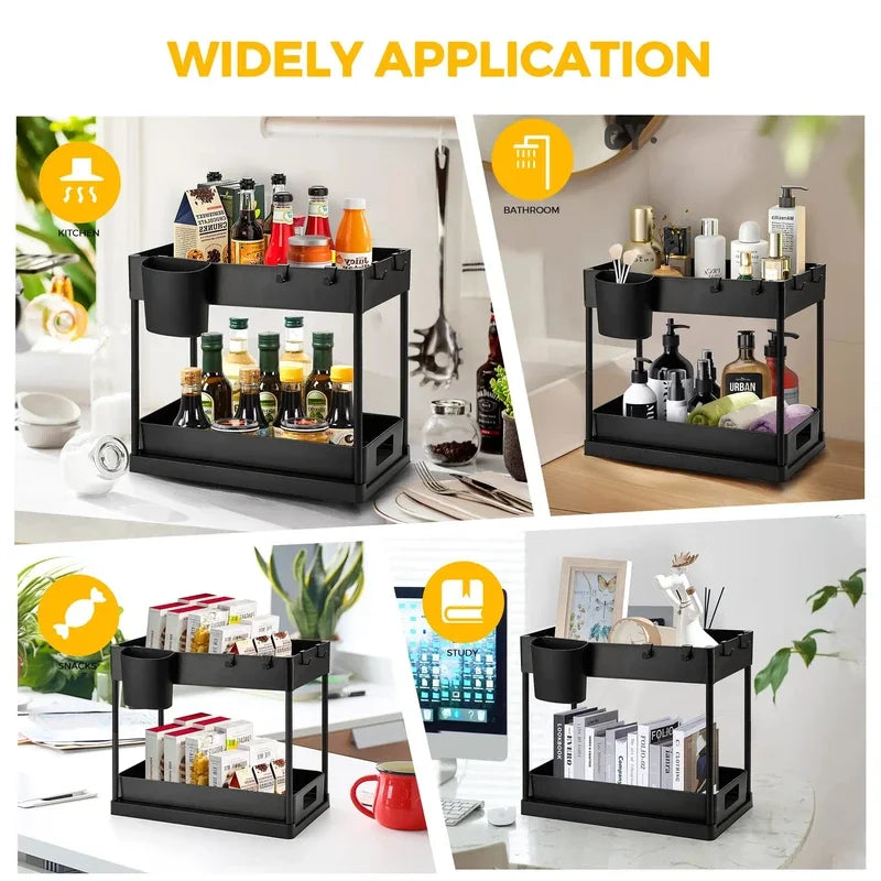 Kitchen under Sink Organizer And Storage Rack with Double Sliding Cabinet Drawers Multi-Purpose Storage Shelf Holder for Home