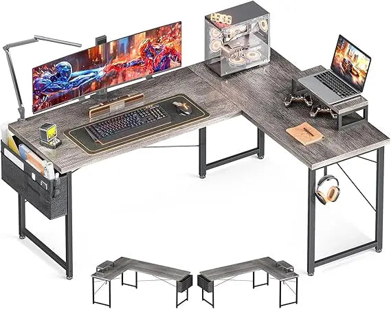 "L-Shaped Computer Desk with Storage, 57.5 Inch Reversible Gaming Desk, Corner Home Office Desk with Monitor Stand, Space-Saving