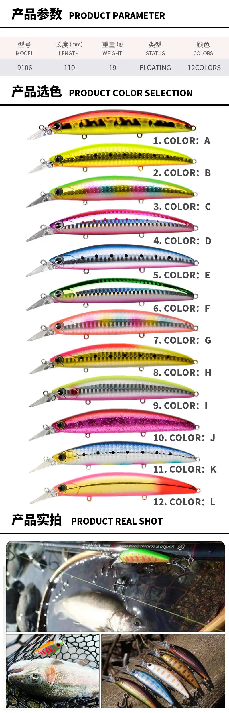19g 110mm Floating Minnow Fishing Lures Seabass Trout Artificial Hard Bait Long Casting Wobblers Saltwater Freshwater Bass Bait