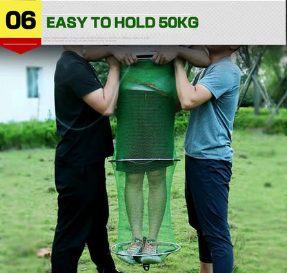 50kg Load Fishing Care Net Stainless Steel Collapsible Fish Basket Dip Nets To Keep Fish Alive in Water Large Storage Fyke Nets