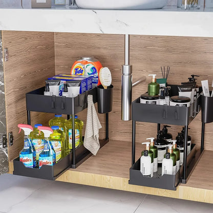 Kitchen under Sink Organizer And Storage Rack with Double Sliding Cabinet Drawers Multi-Purpose Storage Shelf Holder for Home