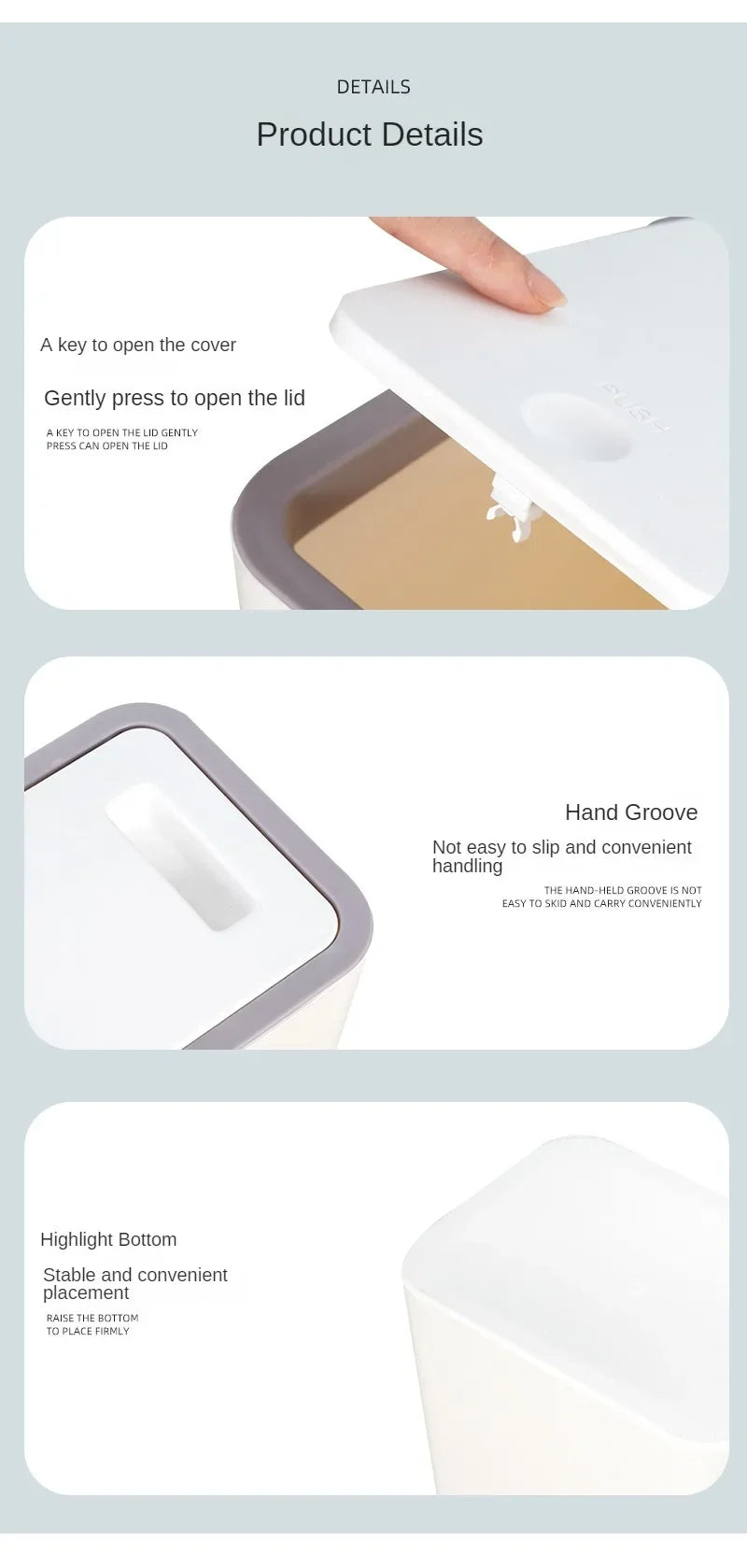 Bathroom Trash Can-10L Small Garbage Can with Press Top Lid for Toilet,Bedroom,Living Room – Plastic Wastebasket with Pop-up Lid