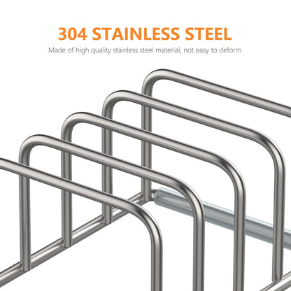 Kitchen Cabinet Organizer, Steel Cookware Holder, Divided Holder with 5 Slots for Skillets Baking Tray and Chopping Board Rack -