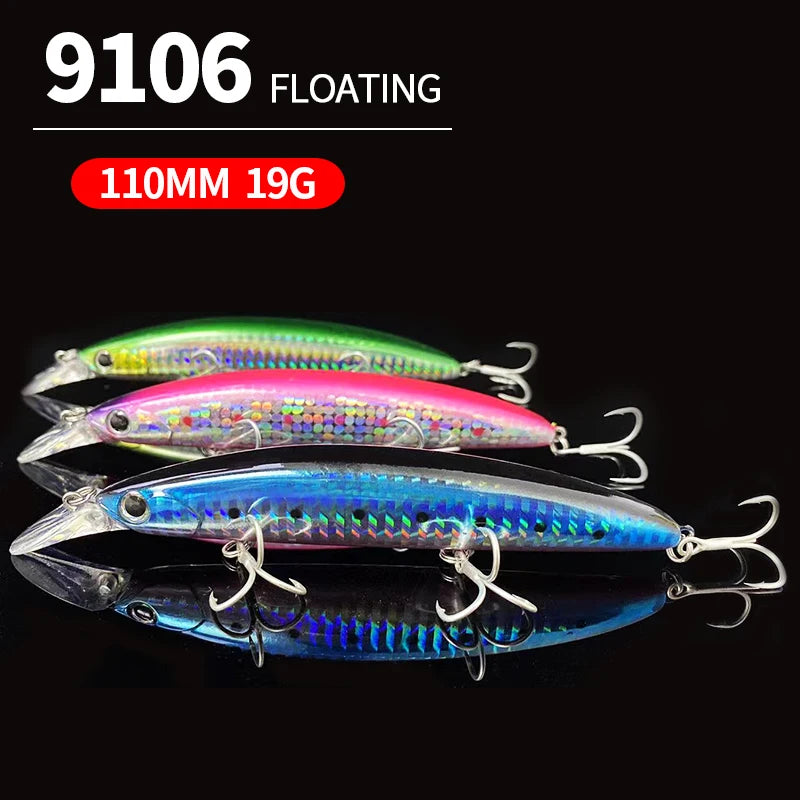 19g 110mm Floating Minnow Fishing Lures Seabass Trout Artificial Hard Bait Long Casting Wobblers Saltwater Freshwater Bass Bait