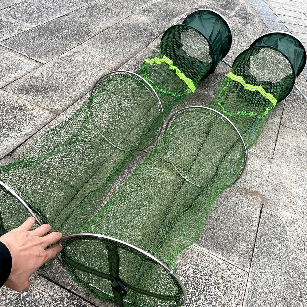 50kg Load Fishing Care Net Stainless Steel Collapsible Fish Basket Dip Nets To Keep Fish Alive in Water Large Storage Fyke Nets