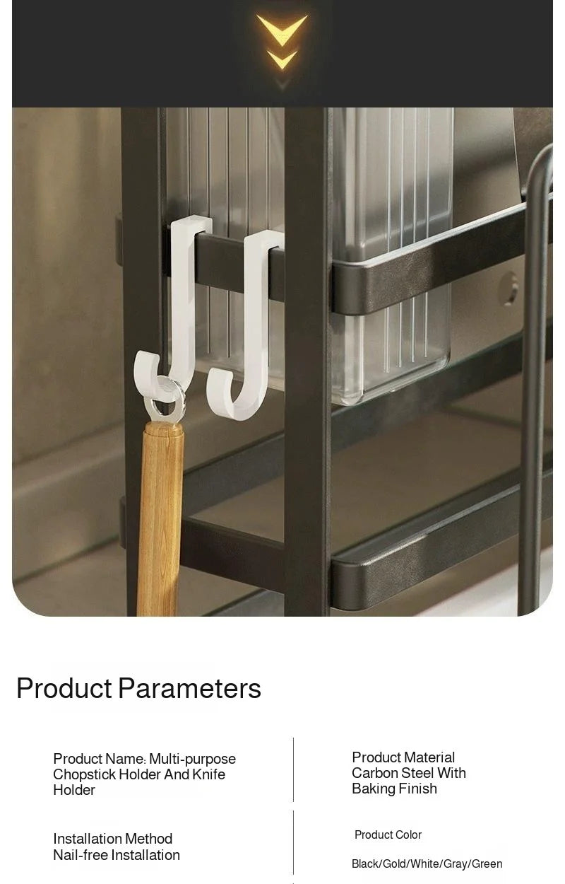 Kitchen Countertop Organizer with Drainage Tray -Integrated Rack for Cutting Boards, Knives, Rags, Chopsticks, Pot Lids, Durable