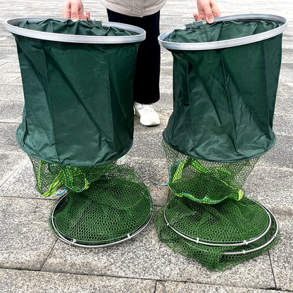 50kg Load Fishing Care Net Stainless Steel Collapsible Fish Basket Dip Nets To Keep Fish Alive in Water Large Storage Fyke Nets