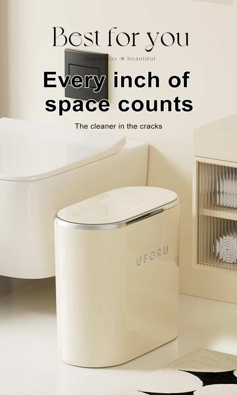 UFORU Garbage can household advanced sense sealed with lid large oval pressing pop lid toilet sewn garbage can