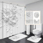 Elegant Bouquet of Fantastic White Flowers 3D Style Shower Curtain Bathroom Curtain with Bath Rug Carpet Set Floral Home Decor