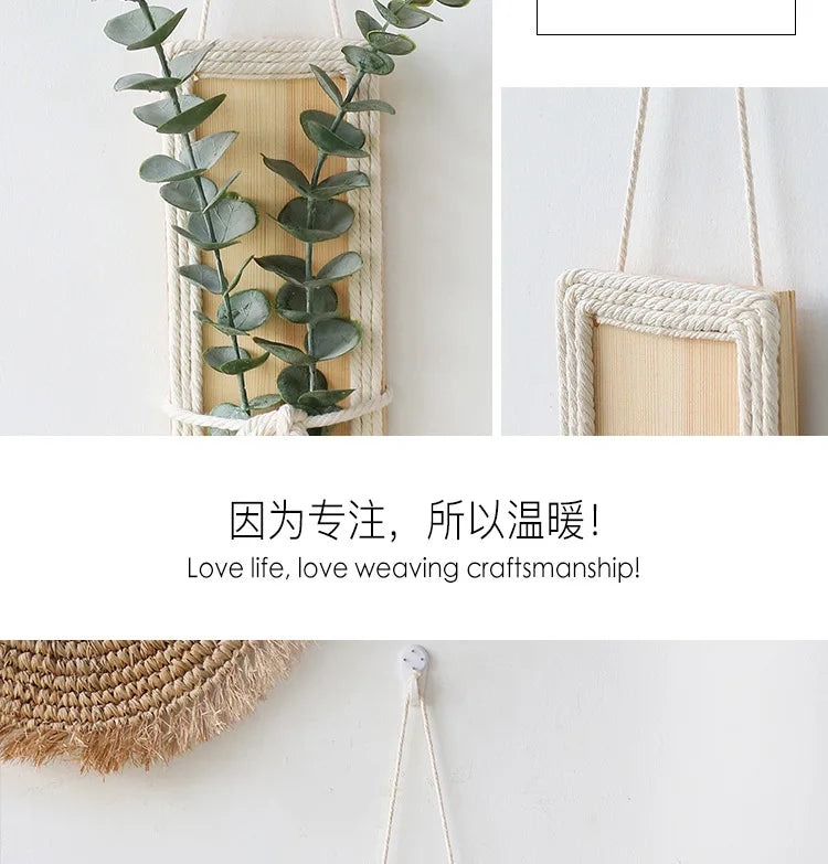 Bohemian with Hand Ceremony Woven Rope Wood Wall Decoration Simple Home Living Room Homestayings Kawaii Room Decor